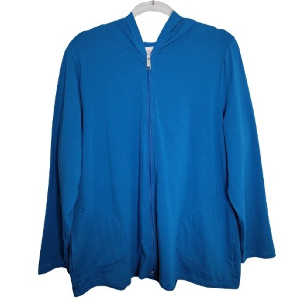 d&co Essentials Womens 1X Blue Full Zip Hooded Sweatshirt Cotton Stretch Hoodie